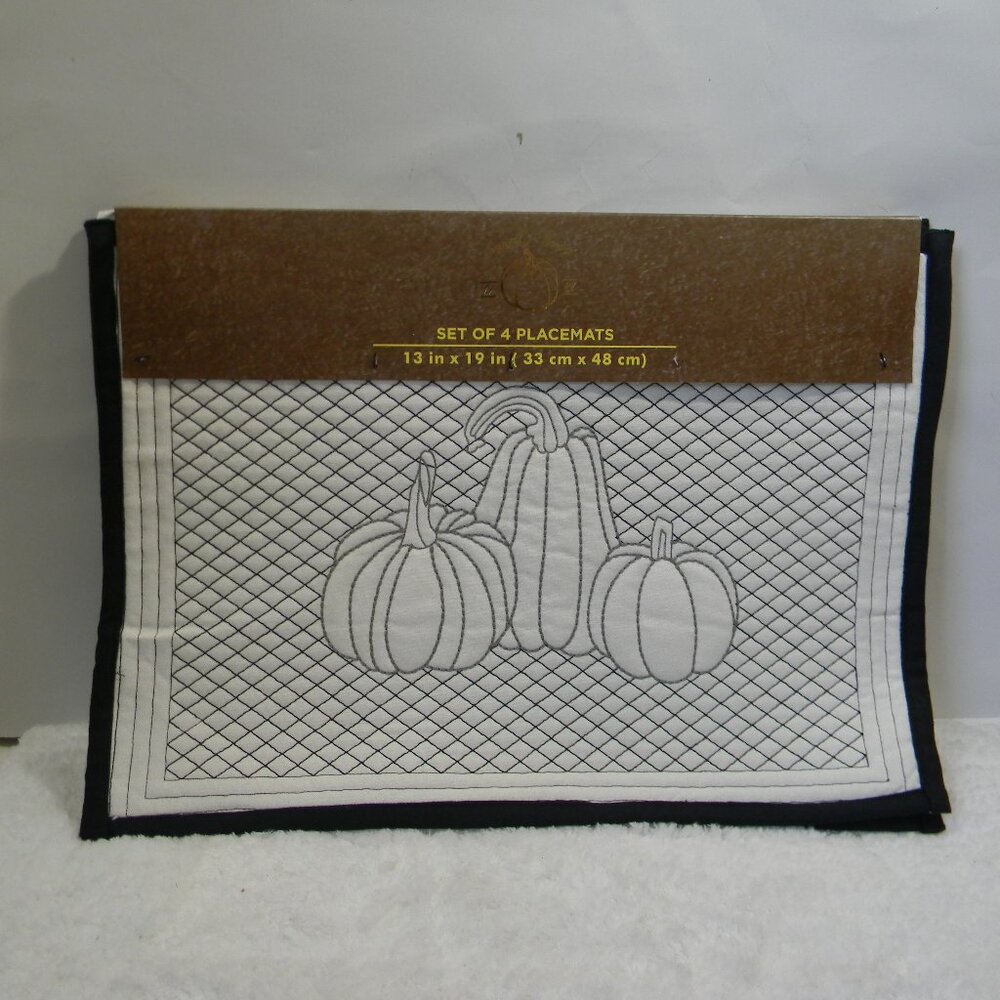 Harvest Home Set of 4 Pumpkin Placemats Fall Black White Neutral NEW